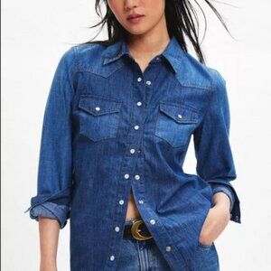 BDG Ariella Denim Western Shirt Urban Outfitters Buttondown Top Blue M